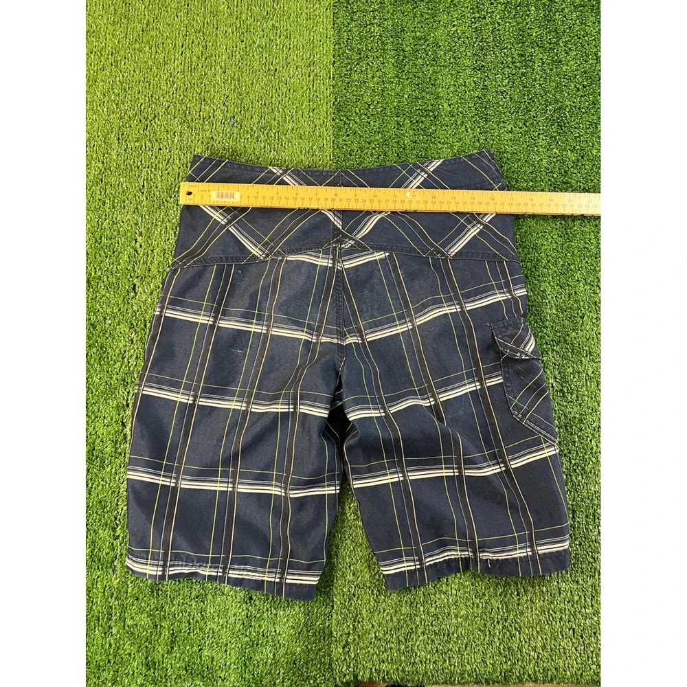 Hurley Mens Plaid Board Shorts Navy Blue Cargo Pocket Swim Trunks 32W